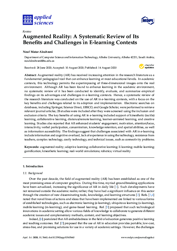 (PDF) Augmented Reality: A Systematic Review of Its Benefits and ...