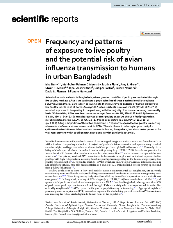 (PDF) Frequency and patterns of exposure to live poultry and the ...