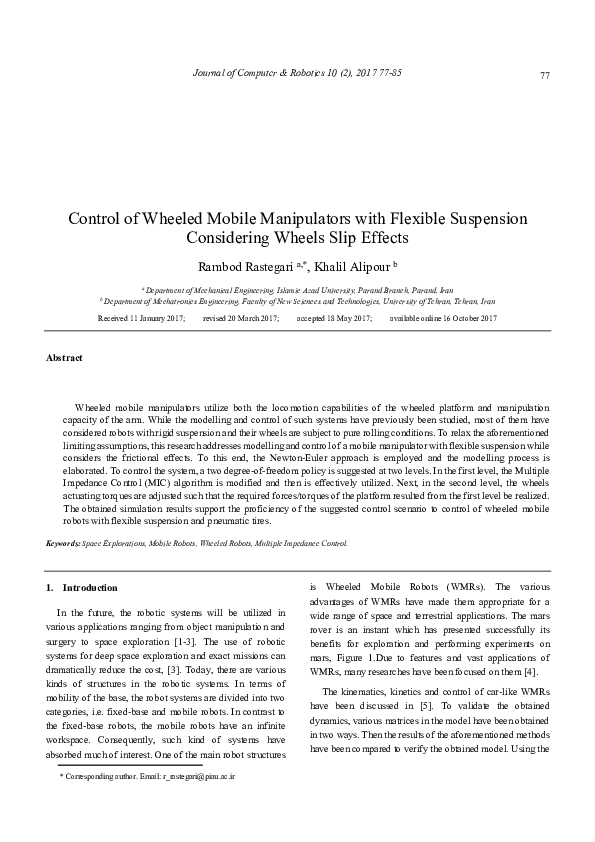 (PDF) Control of Wheeled Mobile Manipulators with Flexible Suspension ...