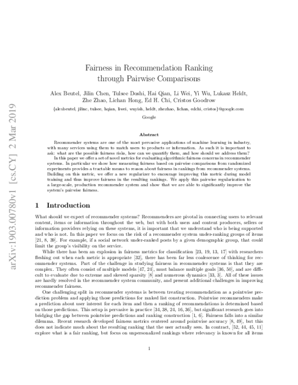 (PDF) Fairness in Recommendation Ranking through Pairwise Comparisons