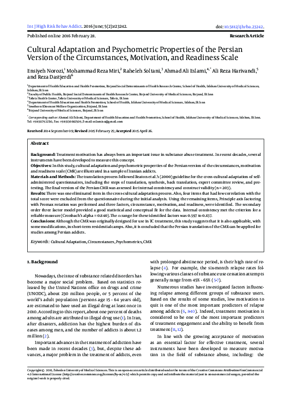 (PDF) Cultural Adaptation and Psychometric Properties of the Persian ...
