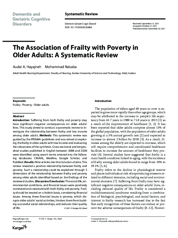 (PDF) The Association of Frailty with Poverty in Older Adults: A ...