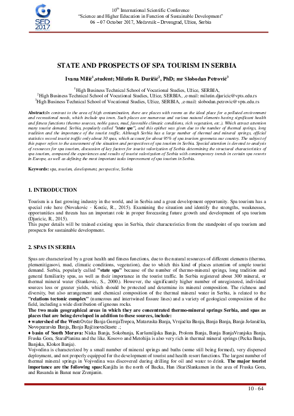 (PDF) State and Prospects of Spa Tourism in Serbia