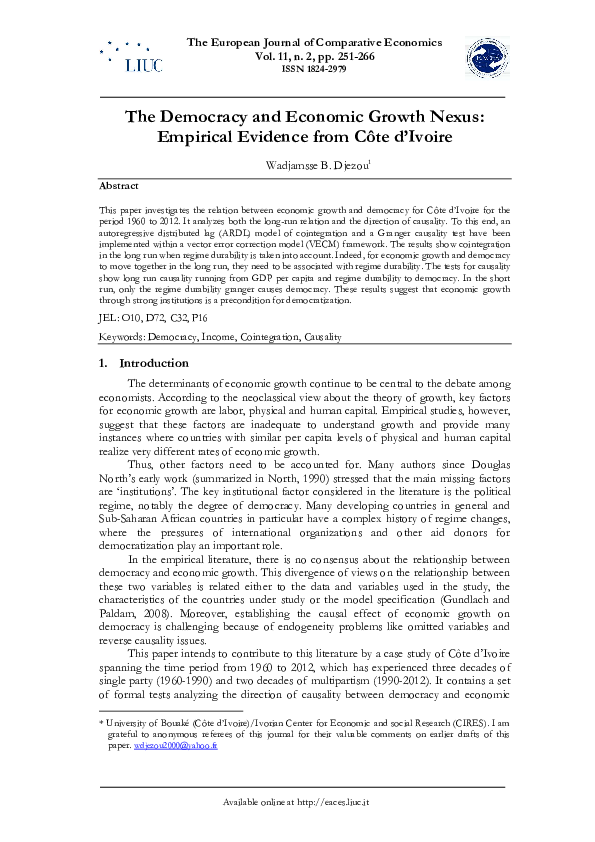 (PDF) The Democracy and Economic Growth Nexus: Empirical Evidence from ...
