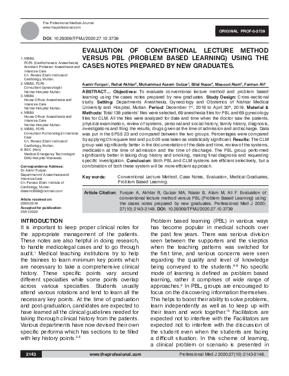 (PDF) Evaluation of conventional lecture method versus PBL (Problem ...