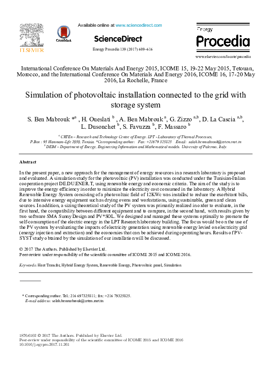 (PDF) Simulation of photovoltaic installation connected to the grid ...