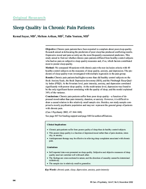(PDF) Sleep quality in chronic pain patients