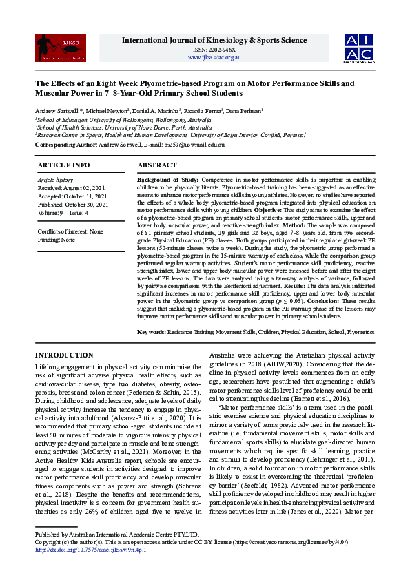(PDF) The Effects of an Eight Week Plyometric-based Program on Motor ...