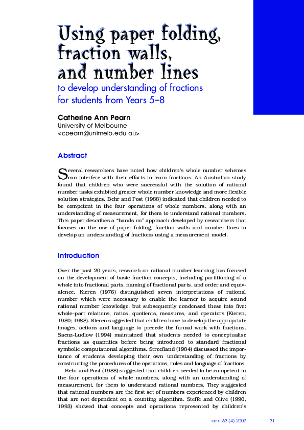 (PDF) Using paper folding, fraction walls, and number lines Catherine