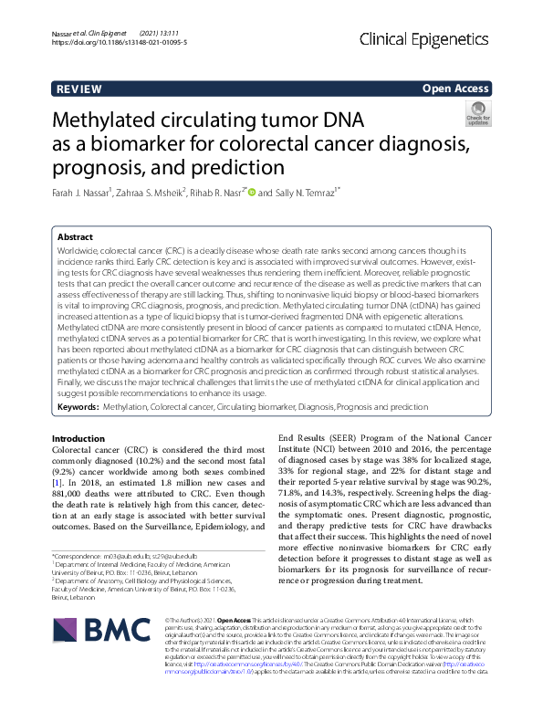 (PDF) Methylated circulating tumor DNA as a biomarker for colorectal ...