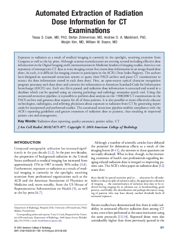(PDF) Automated Extraction of Radiation Dose Information for CT ...