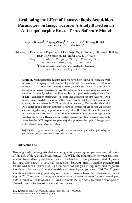 (PDF) Evaluating the Effect of Tomosynthesis Acquisition Parameters on ...