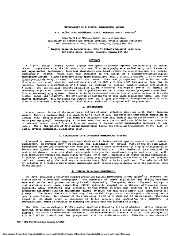 (PDF) Development Of A Digital Mammography System