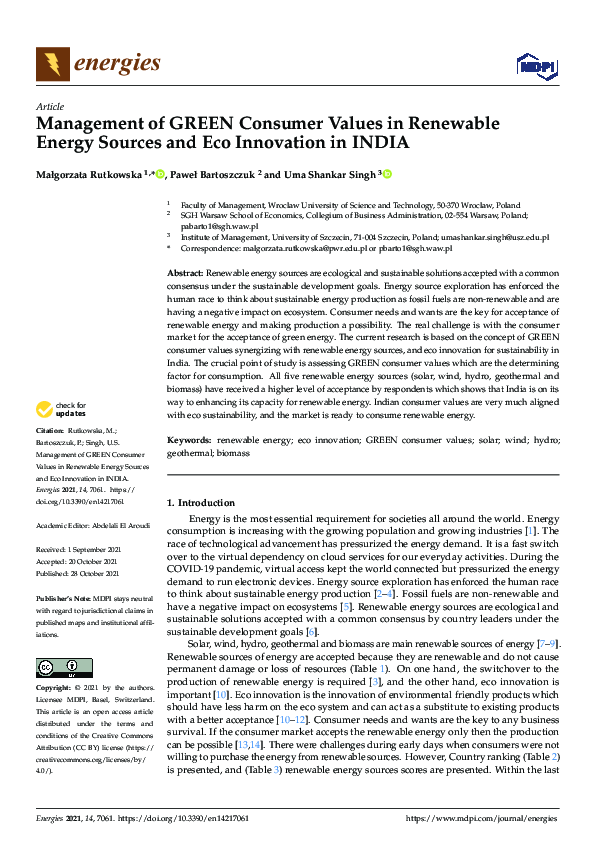 (PDF) Management of GREEN Consumer Values in Renewable Energy Sources ...