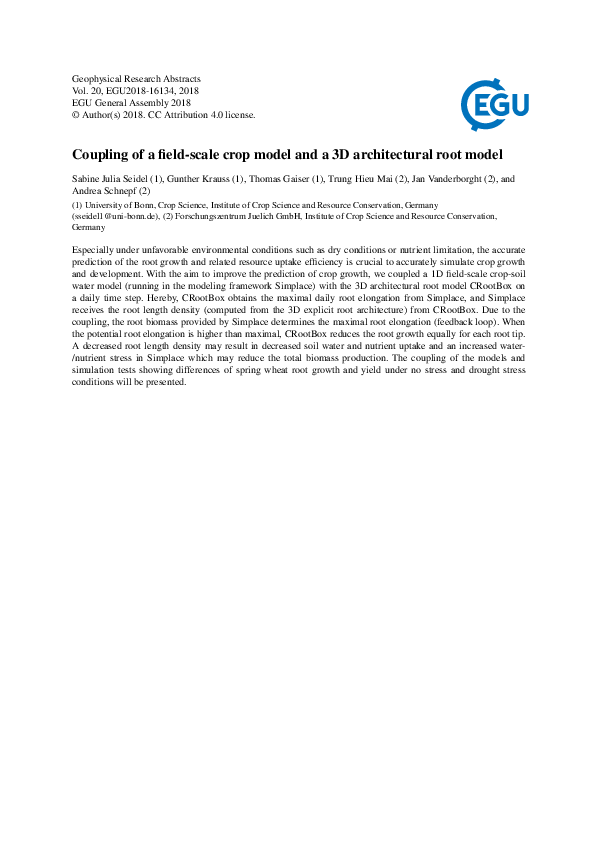 (PDF) Coupling of a field-scale crop model and a 3D architectural root ...