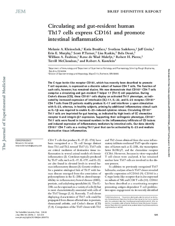 (PDF) Circulating and Gut-resident Human Th17 Cells Express CD161 and ...