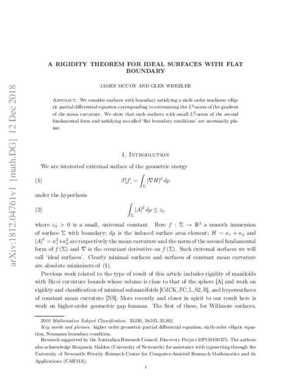 (PDF) A Rigidity Theorem for Ideal Surfaces with Flat Boundary