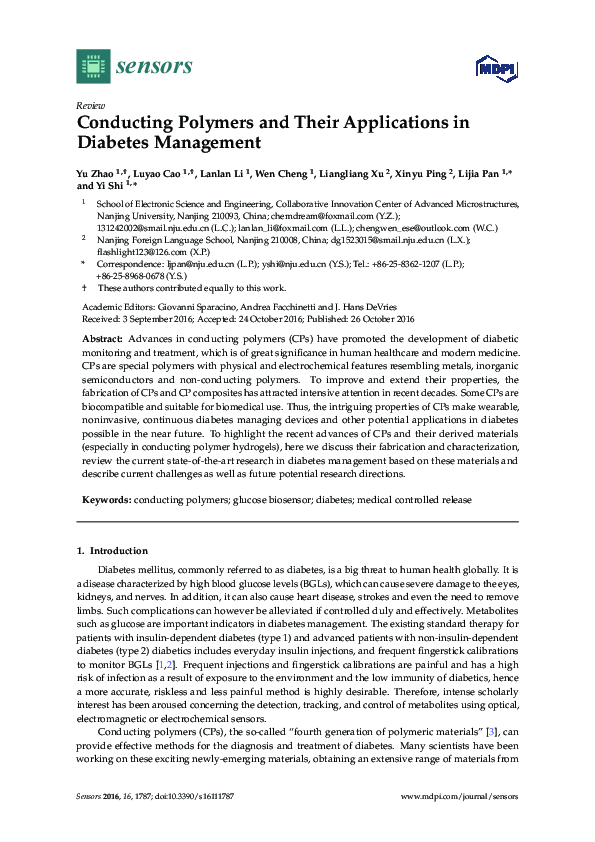 (PDF) Conducting Polymers and Their Applications in Diabetes Management
