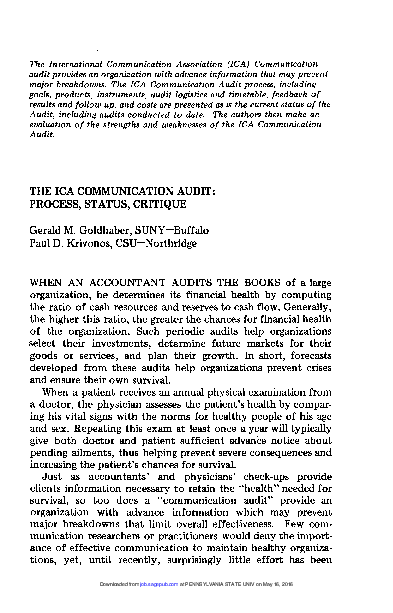 (PDF) The ICA communication audit: Process, status and critique