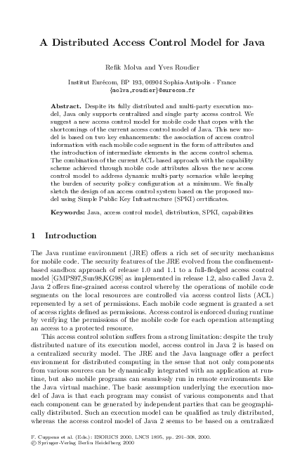 (PDF) A Distributed Access Control Model for Java