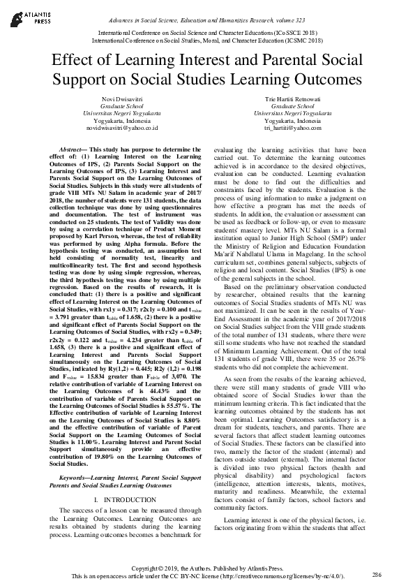 (PDF) Effect of Learning Interest and Parental Social Support on Social ...