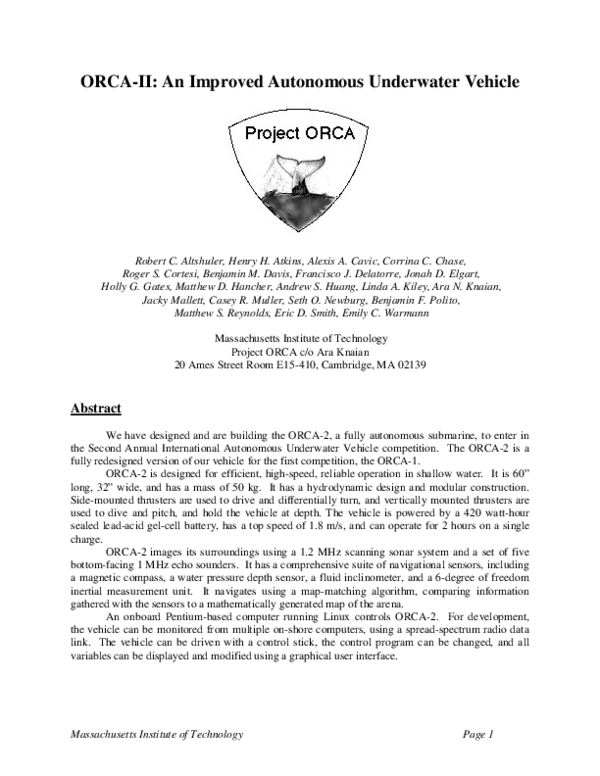 (PDF) ORCA-II : An Improved Autonomous Underwater Vehicle
