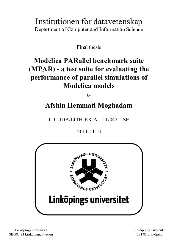 (PDF) Modelica PARallel benchmark suite (MPAR) - a test suite for ...