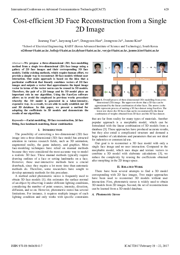 (PDF) Cost-efficient 3D face reconstruction from a single 2D image
