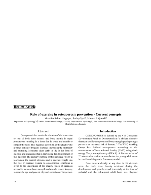 (PDF) Role of exercise in osteoporosis prevention--current concepts