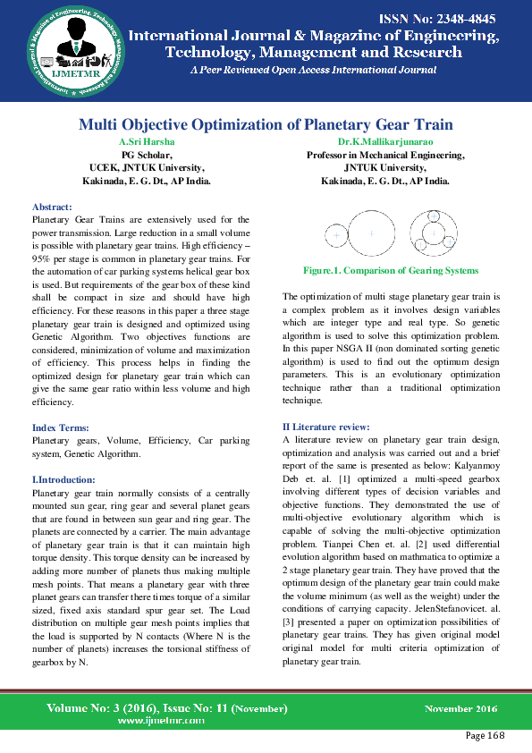 (PDF) Multi objective optimization of planetary gear train