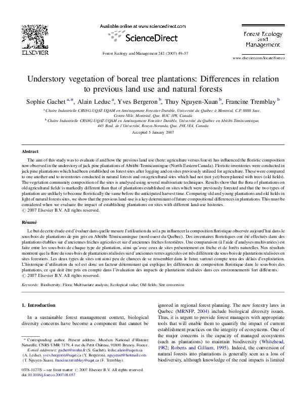 (PDF) Understory vegetation of boreal tree plantations: Differences in ...