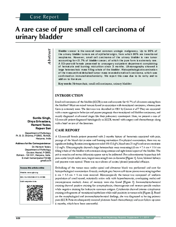 (PDF) A rare case of pure small cell carcinoma of urinary bladder