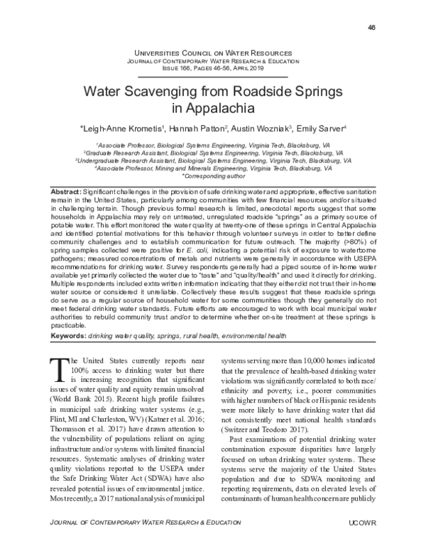 (PDF) Water Scavenging from Roadside Springs in Appalachia