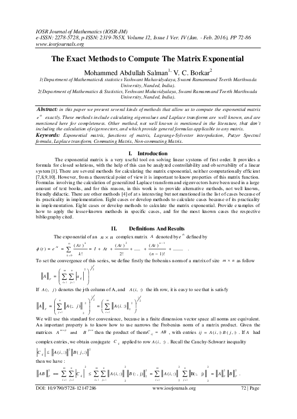 (PDF) The Exact Methods to Compute The Matrix Exponential