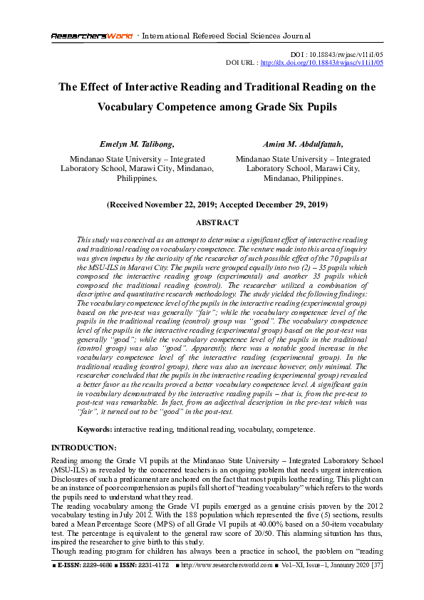 (PDF) The Effect of Interactive Reading and Traditional Reading on the ...