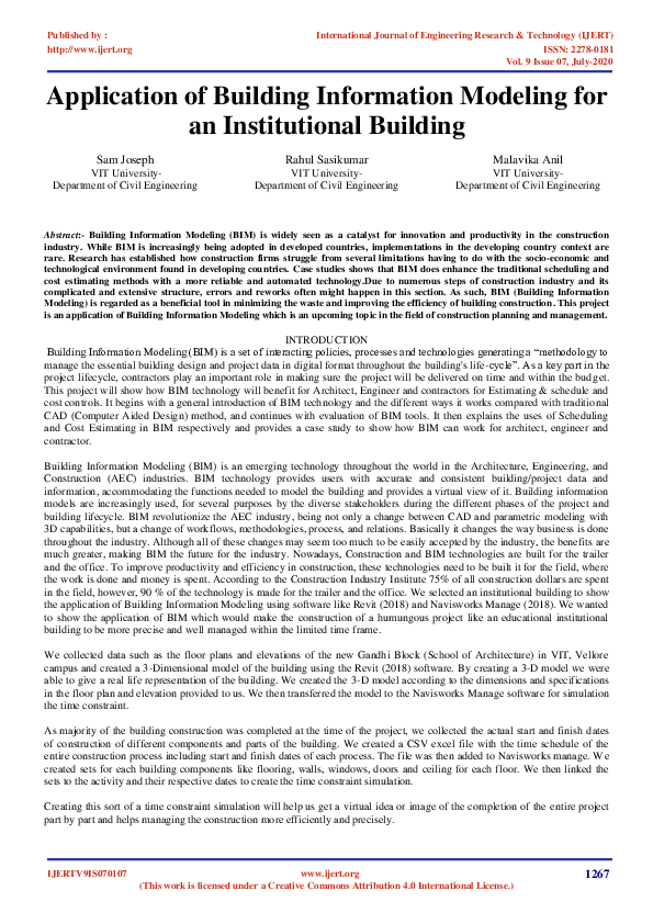 (PDF) Application of Building Information Modeling for an Institutional ...