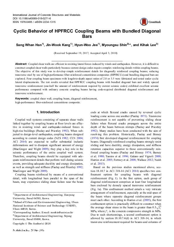 (PDF) Cyclic Behavior of HPFRCC Coupling Beams with Bundled Diagonal Bars