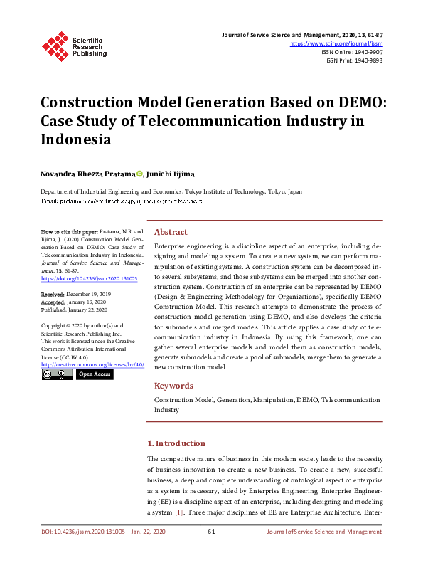 (PDF) Construction Model Generation Based on DEMO: Case Study of ...