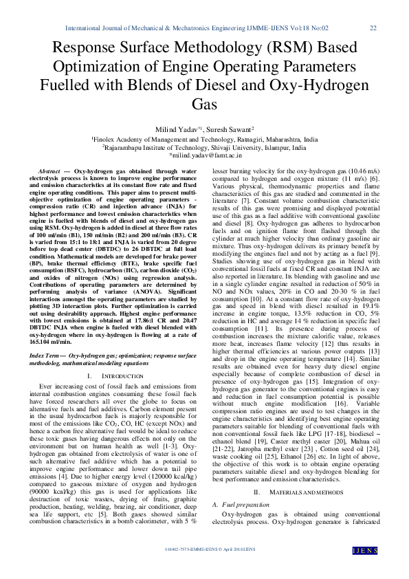 (PDF) Response Surface Methodology ( RSM ) Based Optimization of Engine ...