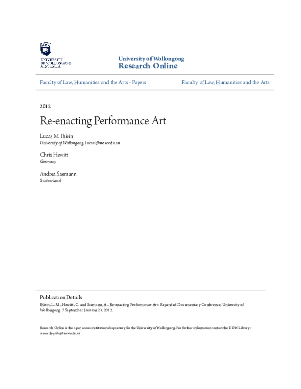 (PDF) Re-enacting Performance Art