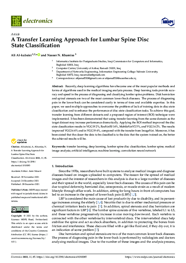 (PDF) A Transfer Learning Approach for Lumbar Spine Disc State ...