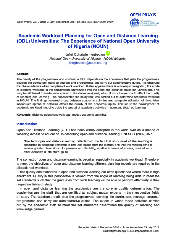 (PDF) Academic Workload Planning for Open and Distance Learning (ODL ...