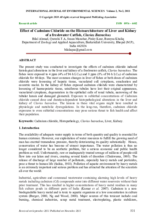 (PDF) Effect of Cadmium Chloride on the Histoarchitecture of Liver and ...