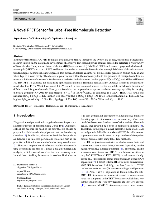 (PDF) A Novel RFET Sensor for Label-Free Biomolecule Detection