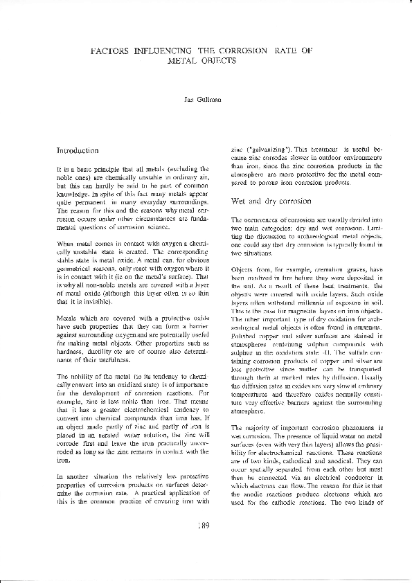 (PDF) Factors Influencing the Corrosion Rate Metal Objects
