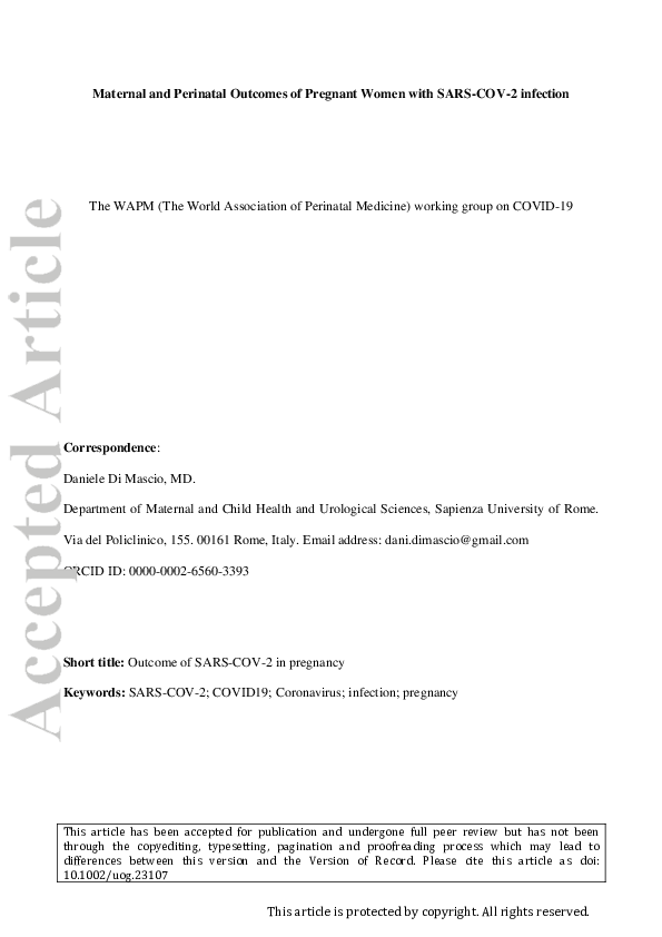 (PDF) Maternal and perinatal outcomes of pregnant women with SARS‐CoV ...