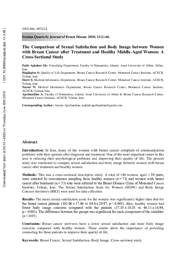 (PDF) The Comparison of Sexual Satisfaction and Body Image between ...