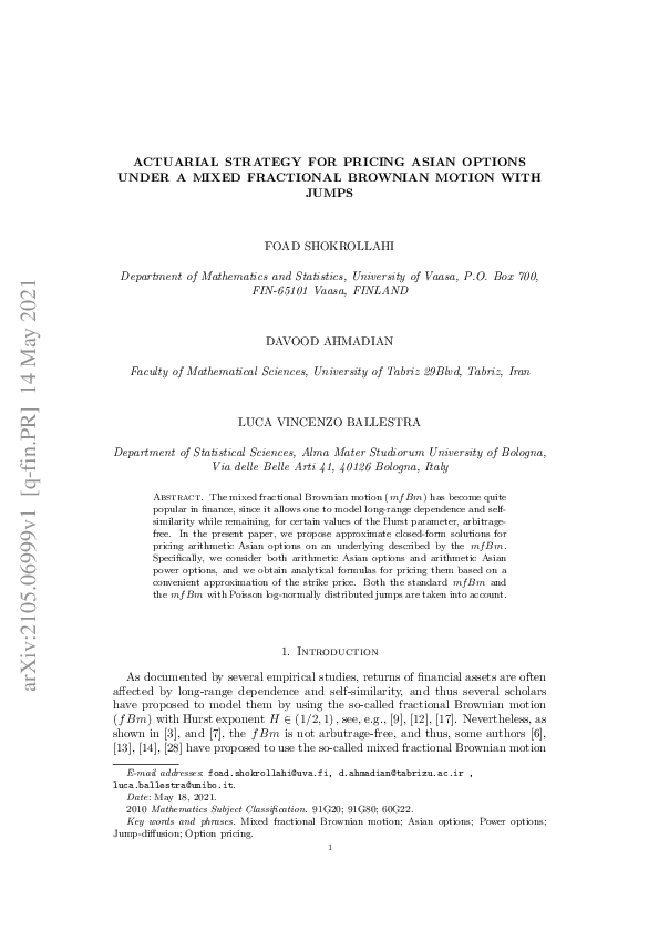(PDF) Actuarial strategy for pricing Asian options under a mixed ...