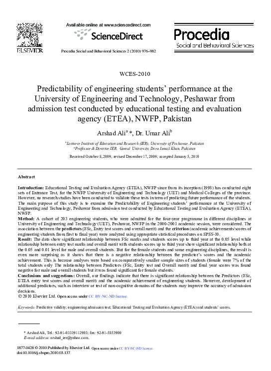 (PDF) Predictability of engineering students' performance at the ...