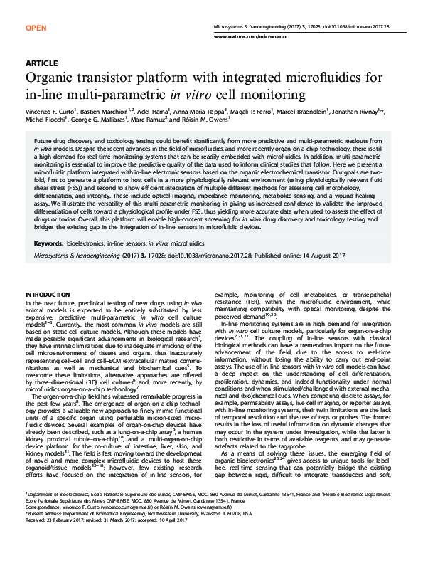 (PDF) Organic transistor platform with integrated microfluidics for in ...